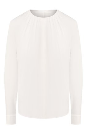 Женская шелковая блузка BOSS белого цвета, арт. 50363436 | Фото 1 (Рукава: Длинные; Материал внешний: Шелк; Длина (для топов): Стандартные; Принт: Без принта; Женское Кросс-КТ: Блуза-одежда; Статус проверки: Проверена категория)