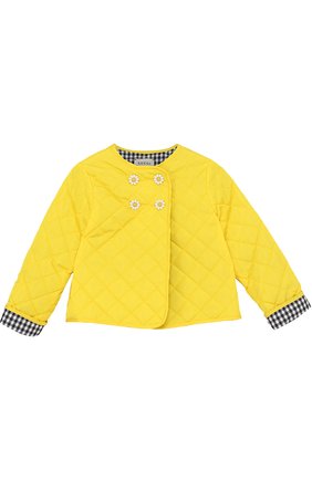 Детского стеганая куртка с аппликациями и фигурными пуговицами GUCCI желтого цвета, арт. 456024/XBA85 | Фото 1 (Статус проверки: Проверена категория; Кросс-КТ НВ: Куртки)
