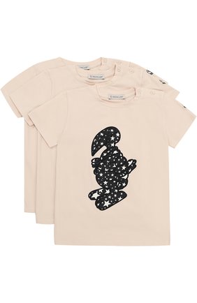 Детский комплект из трех хлопковых футболок с аппликациями MONCLER ENFANT светло-розового цвета, арт. C1-951-88075-06-8790A | Фото 1 (Статус проверки: Проверена категория; Материал внешний: Хлопок; Рукава: Короткие)