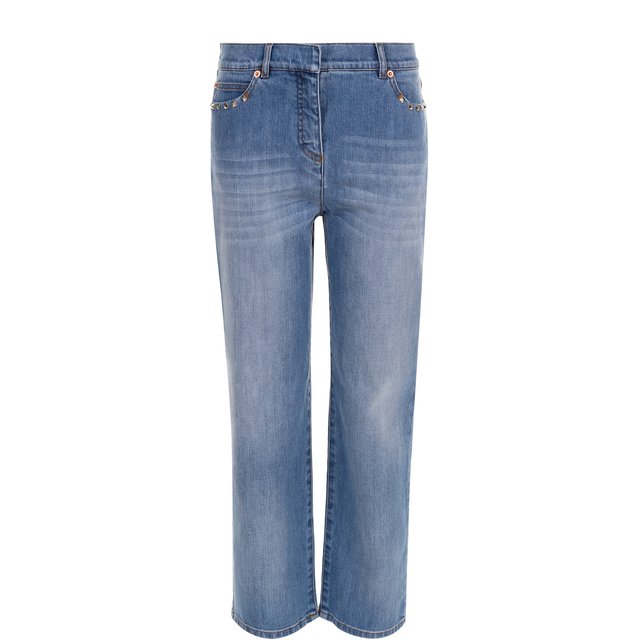 Укороченные джинсы с потертостями и заклепками Valentino