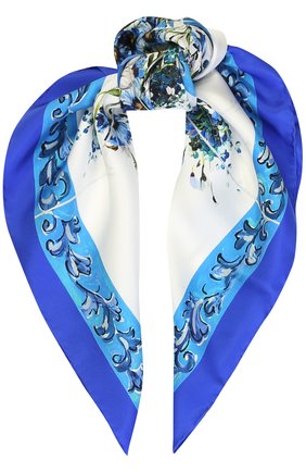 Женский синий шелковый платок с принтом Dolce & Gabbana, арт. 0136/FN092R/GDG27 купить в ЦУМ | Фото №1 Шелковый платок с принтом Dolce & Gabbana синий | Фото №1