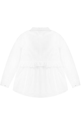 Детское хлопковая блуза свободного кроя с оборкой и бантом ALETTA белого цвета, арт. AC777365ML/9A-16A | Фото 2 (Материал внешний: Хлопок; Рукава: Длинные; Статус проверки: Проверено, Проверена категория; Стили: Классический)