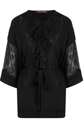 Женский черный удлиненный топ с поясом и оборками Roberto Cavalli, арт. FQM723/MQ027 купить в ЦУМ | Фото №1 Удлиненный топ с поясом и оборками Roberto Cavalli черный | Фото №1