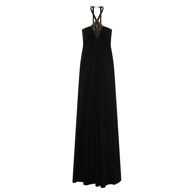 Платье-макси с драпировкой и вышивкой Roberto Cavalli черного цвета