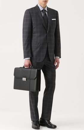 Мужской черный кожаный портфель с плечевым ремнем Canali, арт. P325335/NA00051 купить в ЦУМ | Фото №2 Кожаный портфель с плечевым ремнем Canali черный | Фото №2