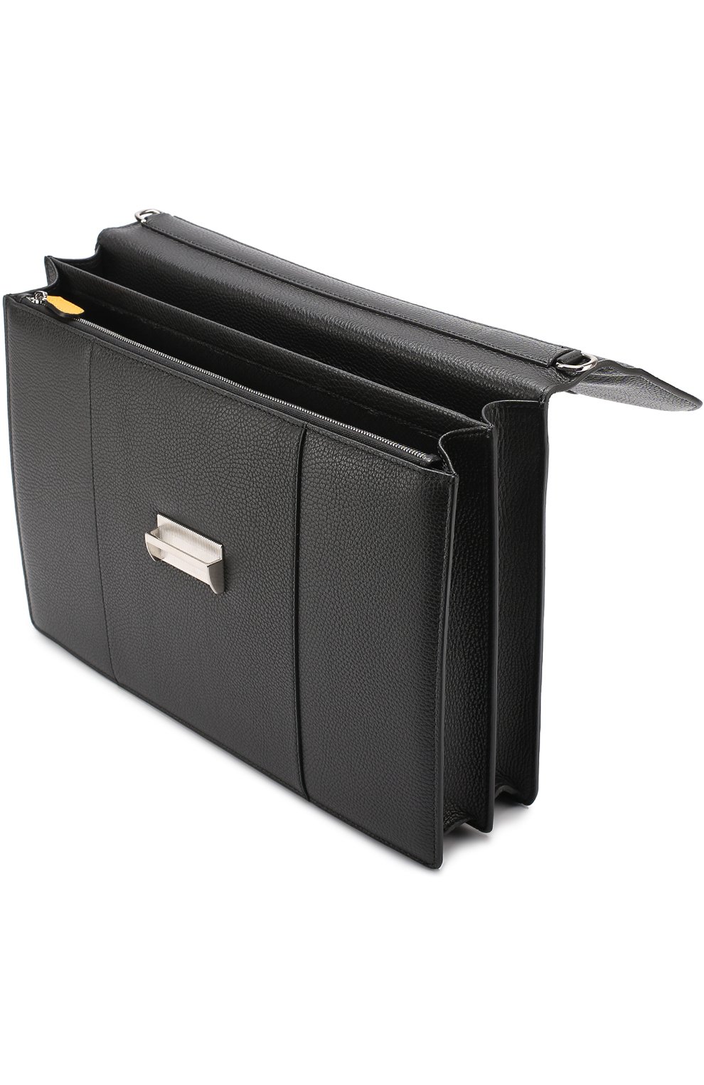 Мужской черный кожаный портфель с плечевым ремнем Canali, арт. P325335/NA00051 купить в ЦУМ | Фото №4 Кожаный портфель с плечевым ремнем Canali черный | Фото №4