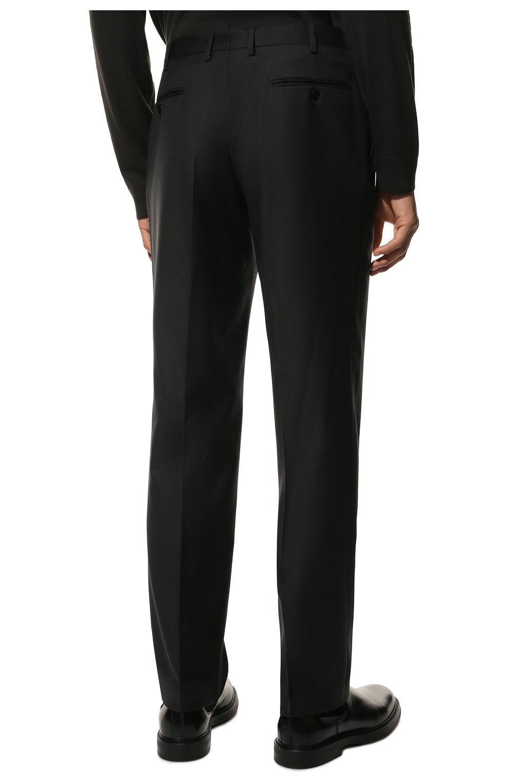 Мужские шерстяные брюки прямого кроя BRIONI темно-серого цвета, арт. RPL2/PZA0P/M0ENA | Фото 4 (Материал внешний: Шерсть; Длина (брюки, джинсы): Стандартные; Стили: Классический; Случай: Формальный; Материал подклада: Купро)