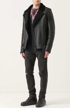 Мужской черный хлопковый свитшот с принтом Marcelo Burlon, арт. CMBA009F17506056 купить в ЦУМ | Фото №1 Хлопковый свитшот с принтом Marcelo Burlon черный | Фото №1