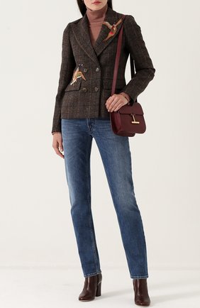 Женский темно-коричневый двубортный приталенный жакет с нашивками Mulberry, арт. MYPL151568/YL201520 купить в ЦУМ | Фото №1 Двубортный приталенный жакет с нашивками Mulberry темно-коричневый | Фото №1