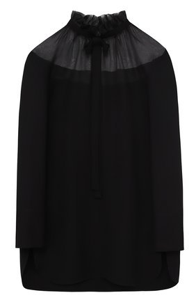 Женская шелковая блуза с полупрозрачной вставкой и воротником аскот KITON черного цвета, арт. D44411K08B19 | Фото 1 (Материал внешний: Шелк, Синтетический материал; Рукава: Длинные; Длина (для топов): Удлиненные; Принт: Без принта; Женское Кросс-КТ: Блуза-одежда)