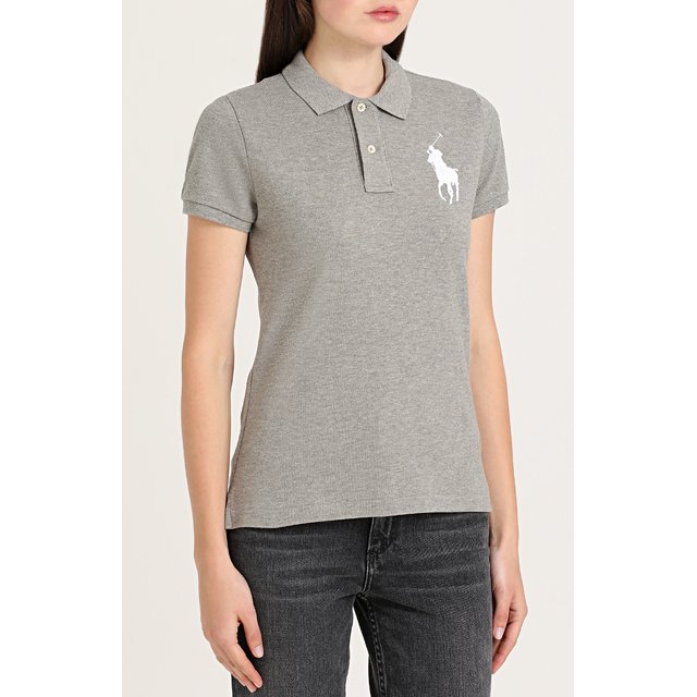 Хлопковое поло с вышитым логотипом бренда Polo Ralph Lauren 211505656, цвет серый, размер 42 - фото 3