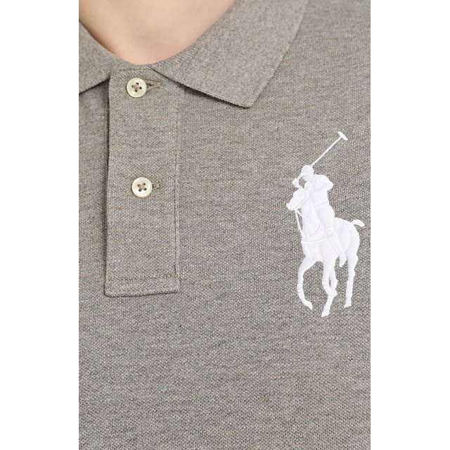 Хлопковое поло с вышитым логотипом бренда Polo Ralph Lauren 211505656, цвет серый, размер 42 - фото 5