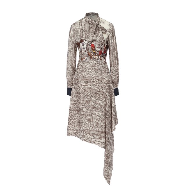 Шелковое платье асимметричного кроя с принтом Mulberry