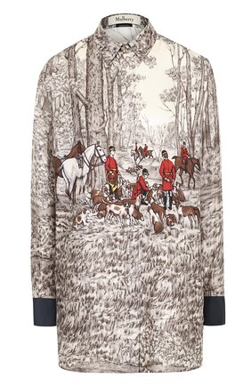 Женская белая шелковая блуза прямого кроя с принтом Mulberry, арт. MYPL601964/YL281336A купить в ЦУМ | Фото №1 Женская шелковая блуза прямого кроя с принтом Mulberry, цвет белый, арт. MYPL601964/YL281336A в ЦУМ | Фото №1