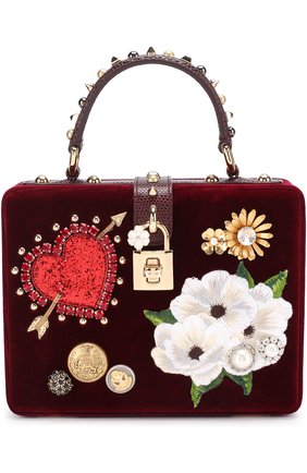 Женская бархатная сумка dolce box с аппликациями DOLCE & GABBANA красная цвета, арт. 0116/BB5970/AM343 купить в ЦУМ | Фото №1 Бархатная сумка Dolce Box с аппликациями Dolce & Gabbana красная цвета | Фото №1