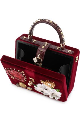Женская бархатная сумка dolce box с аппликациями DOLCE & GABBANA красная цвета, арт. 0116/BB5970/AM343 купить в ЦУМ | Фото №4 Бархатная сумка Dolce Box с аппликациями Dolce & Gabbana красная цвета | Фото №4