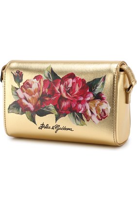Кожаная сумка с металлизированной отделкой и цветочным принтом Dolce & Gabbana золотого цвета, арт. 0130/EB0071/AC609 в ЦУМ | Фото №2 Кожаная сумка с металлизированной отделкой и цветочным принтом Dolce & Gabbana золотого цвета | Фото №2