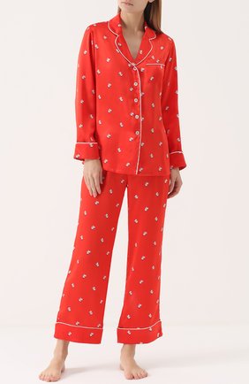 Женская красная шелковая пижама с принтом Olivia Von Halle, арт. AW1707 купить в ЦУМ | Фото №1 Шелковая пижама с принтом Olivia Von Halle красная | Фото №1