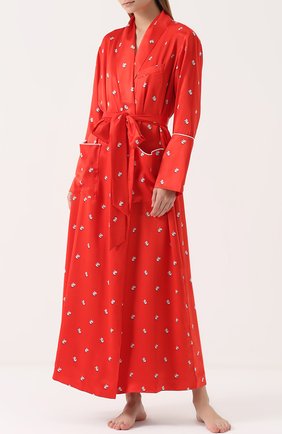Женский красный шелковый халат с поясом Olivia Von Halle, арт. AW1749 купить в ЦУМ | Фото №1 Шелковый халат с поясом Olivia Von Halle красный | Фото №1