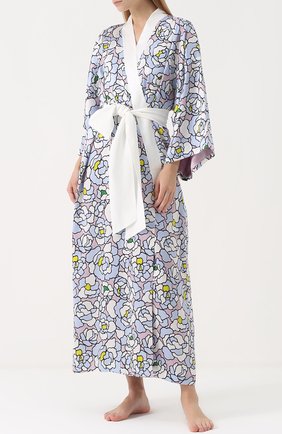 Женский разноцветный шелковый халат с поясом Olivia Von Halle, арт. AW1750 купить в ЦУМ | Фото №1 Шелковый халат с поясом Olivia Von Halle разноцветный | Фото №1