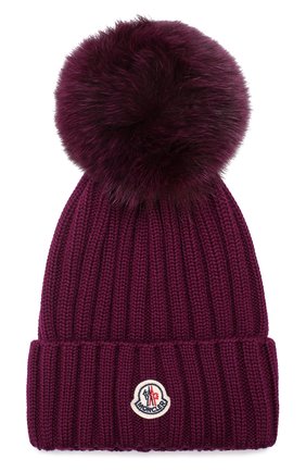 Шерстяная шапка фактурной вязки с меховым помпоном Moncler, бордового цвета, арт. C2-093-00219-00-03510 в ЦУМ | Фото №1 Шерстяная шапка фактурной вязки с меховым помпоном Moncler бордового цвета | Фото №1