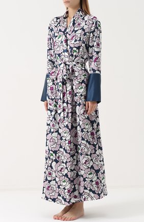 Женский разноцветный шелковый халат с принтом и поясом Olivia Von Halle, арт. AW1746 купить в ЦУМ | Фото №1 Шелковый халат с принтом и поясом Olivia Von Halle разноцветный | Фото №1