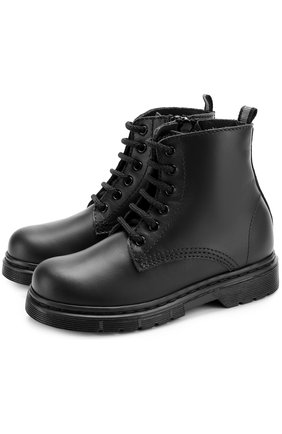 Детские кожаные ботинки на шнуровке с молнией IL GUFO черного цвета, арт. G389/LEATHER CLAMAR/31-34 | Фото 1 (Статус проверки: Проверено, Проверена категория; Материал внешний: Кожа; Материал внутренний: Натуральная кожа)