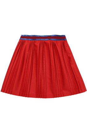 Детская плиссированная юбка с контрастным поясом GUCCI красного цвета, арт. 477751/XBC07 | Фото 1 (Материал подклада: Купро; Материал внешний: Шерсть; Статус проверки: Проверена категория; Случай: Повседневный)