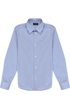 Детская хлопковая рубашка с воротником кент DAL LAGO темно-синего цвета, арт. N402/1167/7-12 | Фото 1 (Материал внешний: Хлопок; Рукава: Длинные; Принт: Без принта; Случай: Формальный; Стили: Классический; Статус проверки: Проверена категория; Мальчики-школьная форма: Рубашки)