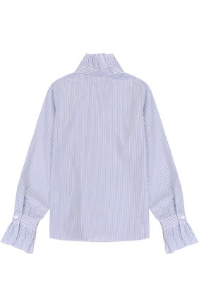 Детское хлопковая блуза в полоску с оборками DAL LAGO синего цвета, арт. R493/8224/7-12 | Фото 2 (Материал внешний: Хлопок; Рукава: Длинные; Статус проверки: Проверено, Проверена категория; Стили: Классический)