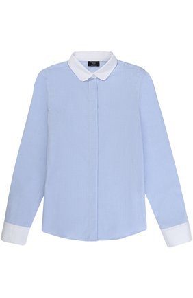Детское хлопковая блуза прямого кроя DAL LAGO голубого цвета, арт. R489B/7628/XS-L | Фото 1 (Рукава: Длинные; Статус проверки: Проверена категория, Проверено; Материал внешний: Хлопок; Стили: Классический)