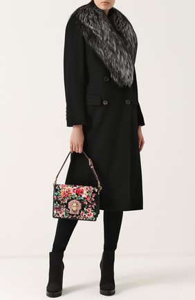 Женское двубортное пальто с отделкой из меха лисы DOLCE & GABBANA черного цвета по цене 399500 руб., арт. 0102/I0A16W/FU3A1 | Фото 2 Женское двубортное пальто с отделкой из меха лисы DOLCE & GABBANA черного цвета, арт. 0102/I0A16W/FU3A1 | Фото 2