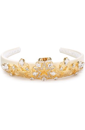 Текстильный ободок с металлическим декором и кристаллами Dolce & Gabbana золотого цвета, арт. 0131/WHJ8J5/W1111 в ЦУМ | Фото №2 Текстильный ободок с металлическим декором и кристаллами Dolce & Gabbana золотого цвета | Фото №2