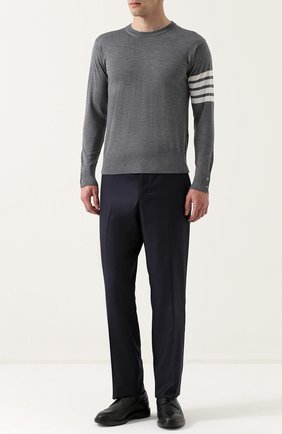 Мужские темно-синие шерстяные брюки прямого кроя Thom Browne, арт. MTU201A-02430 купить в ЦУМ | Фото №1 Шерстяные брюки прямого кроя Thom Browne темно-синие | Фото №1