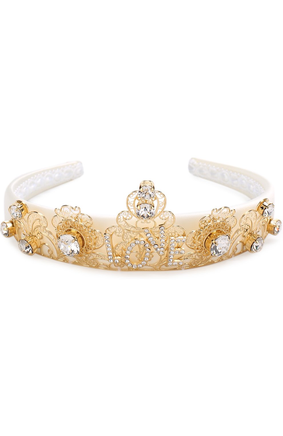 Текстильный ободок с металлическим декором и кристаллами Dolce & Gabbana золотого цвета, арт. 0131/WHJ8Y2/W1111 в ЦУМ | Фото №2 Текстильный ободок с металлическим декором и кристаллами Dolce & Gabbana золотого цвета | Фото №2