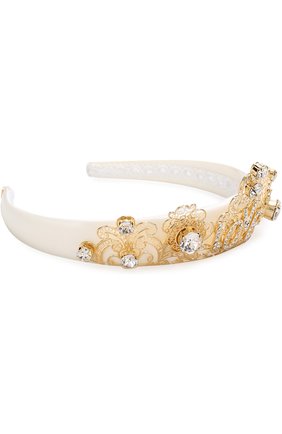 Текстильный ободок с металлическим декором и кристаллами Dolce & Gabbana золотого цвета, арт. 0131/WHJ8Y2/W1111 в ЦУМ | Фото №3 Текстильный ободок с металлическим декором и кристаллами Dolce & Gabbana золотого цвета | Фото №3