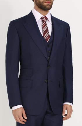 Мужской шерстяной костюм-тройка TOM FORD темно-синего цвета по цене 364500 руб., арт. 222R83/31AL43 | Фото 2 Мужской шерстяной костюм-тройка TOM FORD темно-синего цвета, арт. 222R83/31AL43 | Фото 2 (Материал подклада: Купро, Шелк; Рукава: Длинные; Материал внешний: Шерсть; Статус проверки: Проверена категория; Big photo: Big photo; Костюмы М: Костюм-тройка, Однобортный; Стили: Классический)
