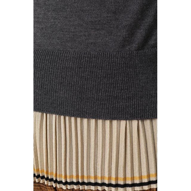 фото Шерстяной пуловер с шелковой плиссированной оборкой rochas