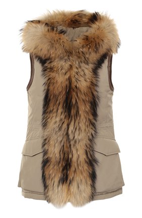 Женский бежевый жилет с капюшоном и меховой отделкой Woolrich, арт. WWGIL0036/SM20 купить в ЦУМ | Фото №1 Жилет с капюшоном и меховой отделкой Woolrich бежевый | Фото №1