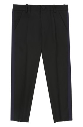 Детские классические брюки с лампасами GUCCI черного цвета, арт. 475437/XBB32 | Фото 1 (Материал подклада: Купро; Материал внешний: Шерсть, Синтетический материал; Стили: Классический)