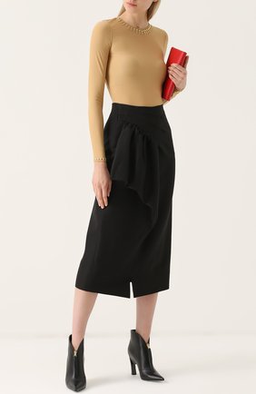 Женская черная шерстяная юбка-миди с оборкой Maison Margiela, арт. S29MA0295/S48344 купить в ЦУМ | Фото №1 Шерстяная юбка-миди с оборкой Maison Margiela черная | Фото №1
