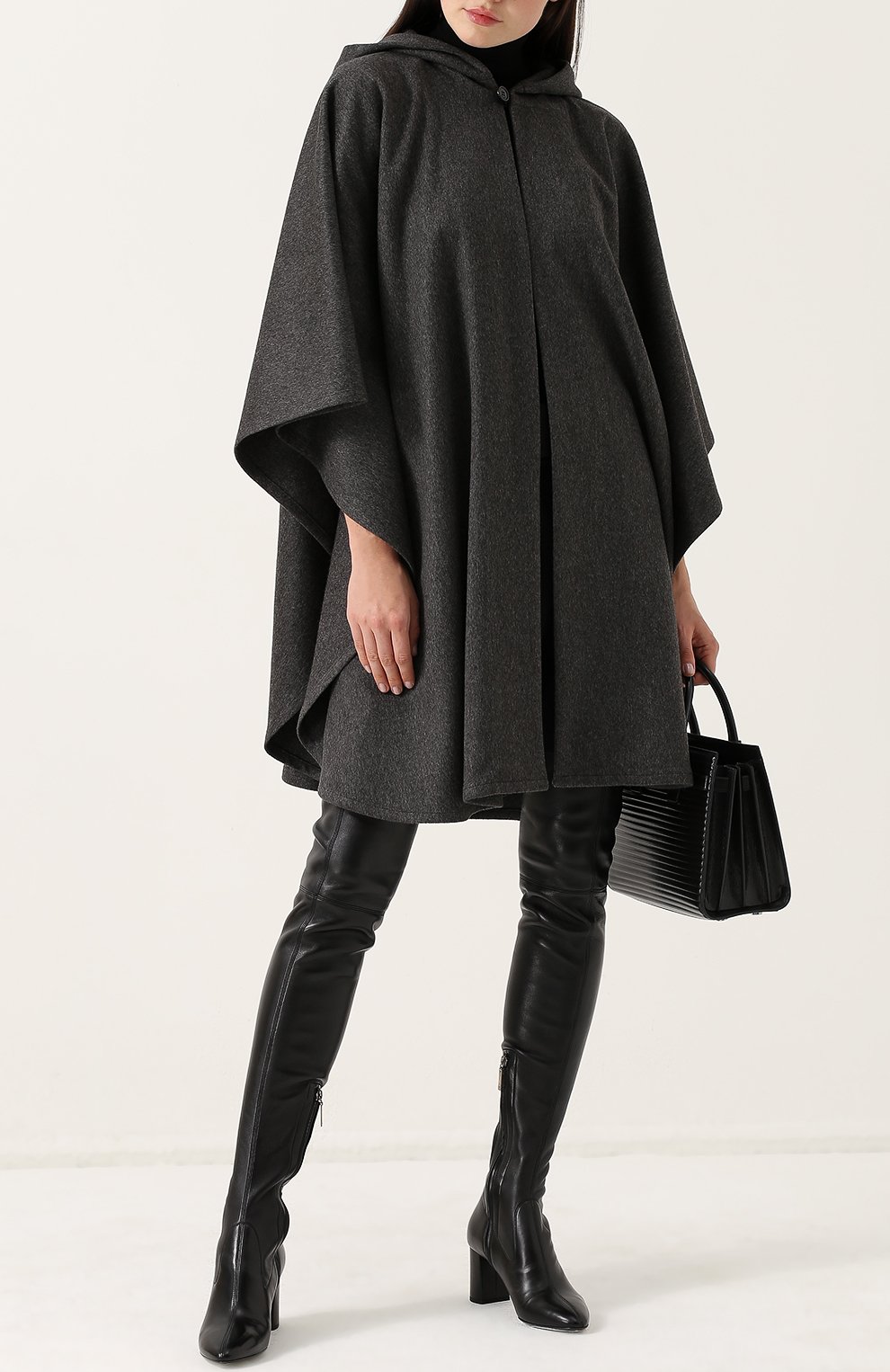 Женская серая шерстяное пончо с капюшоном Saint Laurent, арт. 485487/Y063R купить в ЦУМ | Фото №2 Шерстяное пончо с капюшоном Saint Laurent серая | Фото №2