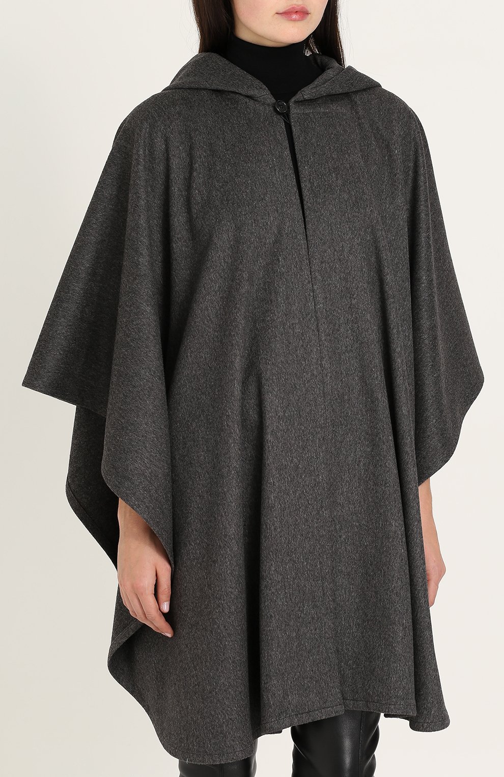 Женская серая шерстяное пончо с капюшоном Saint Laurent, арт. 485487/Y063R купить в ЦУМ | Фото №3 Шерстяное пончо с капюшоном Saint Laurent серая | Фото №3
