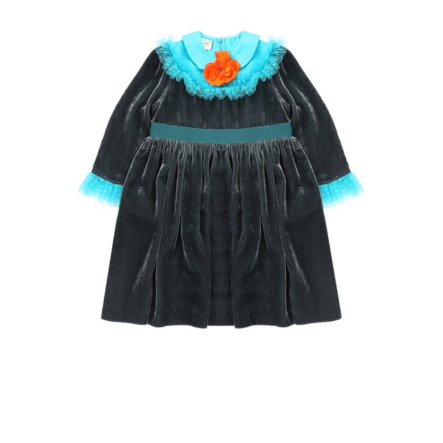 Платья для девочки с завышенной талией и контрастными оборками с брошью Gucci 471134/ZB383