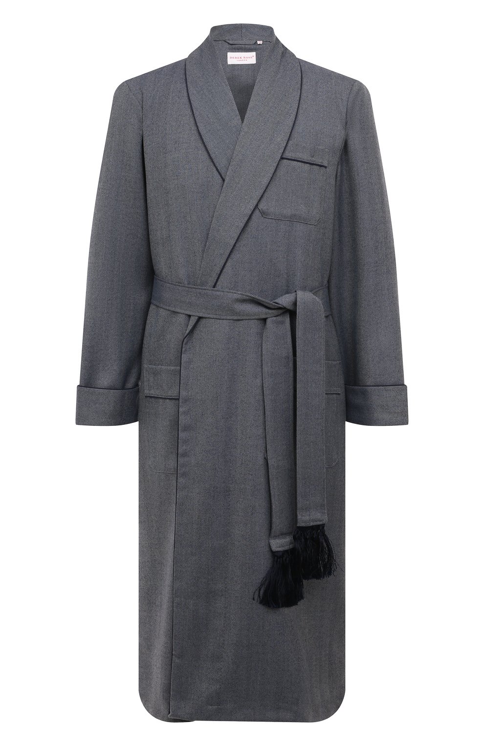 Мужской шерстяной халат DEREK ROSE темно-синего цвета, арт. 5515-LINC011 | Фото 1 (Материал внешний: Шерсть; Рукава: Длинные; Длина (верхняя одежда): Длинные)