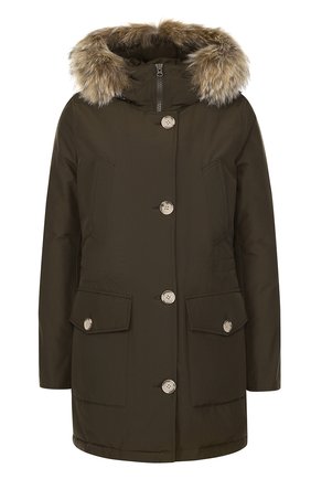 Женская хаки пуховая парка с меховой отделкой капюшона Woolrich, арт. WWCPS2444/CN03 купить в ЦУМ | Фото №1 Пуховая парка с меховой отделкой капюшона Woolrich хаки | Фото №1