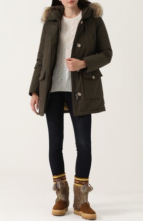 Женская хаки пуховая парка с меховой отделкой капюшона Woolrich, арт. WWCPS2444/CN03 купить в ЦУМ | Фото №1 Пуховая парка с меховой отделкой капюшона Woolrich хаки | Фото №1