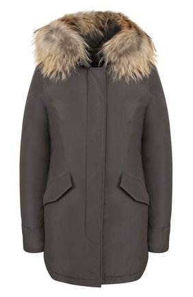 Женская серая пуховик с меховой отделкой капюшона Woolrich, арт. WWCPS2131/SM20 купить в ЦУМ | Фото №1 Пуховик с меховой отделкой капюшона Woolrich серая | Фото №1
