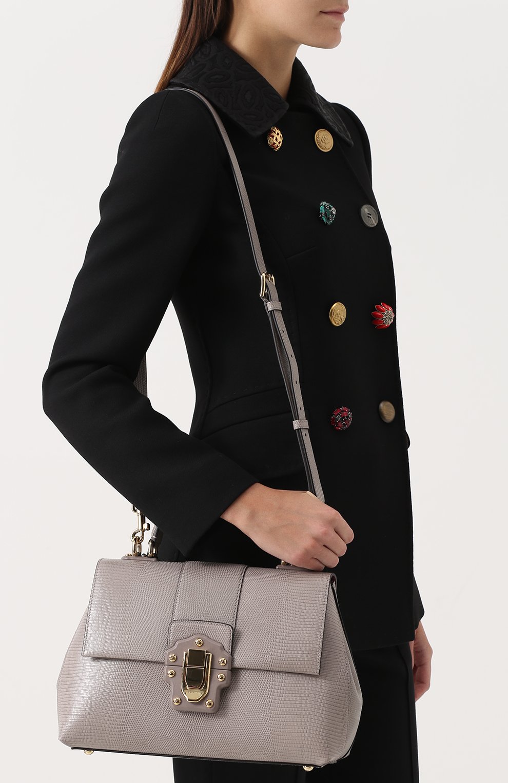 Женская сумка lucia из тисненой кожи DOLCE & GABBANA серая цвета, арт. 0116/BB6322/A1095 купить в ЦУМ | Фото №5 Сумка Lucia из тисненой кожи Dolce & Gabbana серая цвета | Фото №5