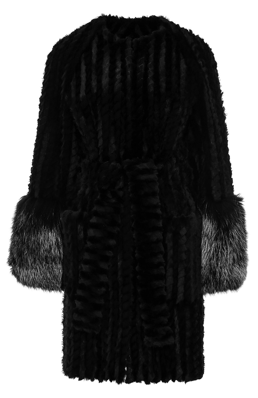 Женская черная шуба из меха кролика и лисы с поясом KITON — купить за ...